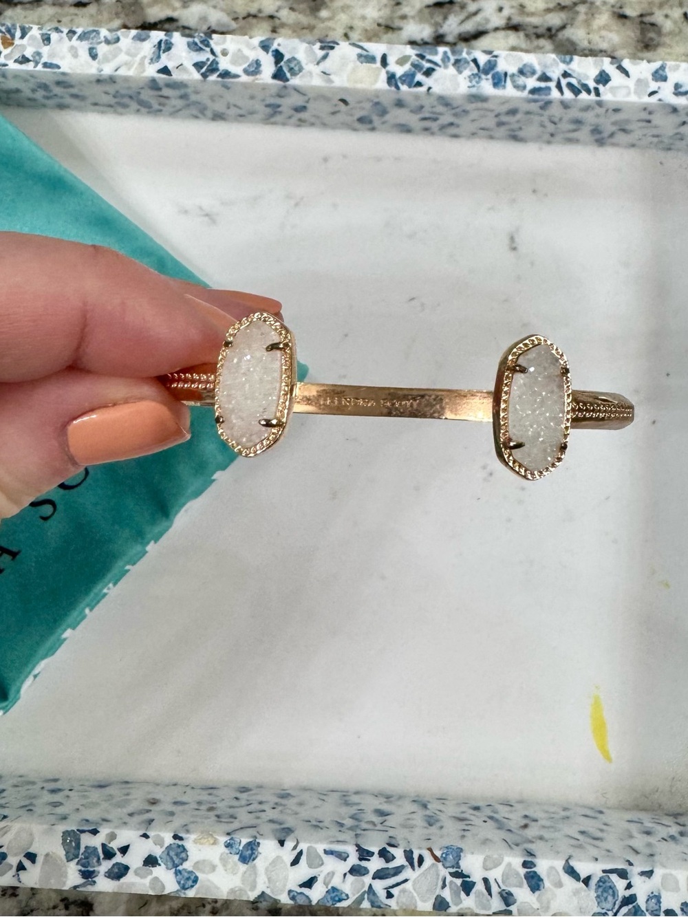 Rose Gold Tone White Druzy Open Cuff Bracelet - Kendra Scott